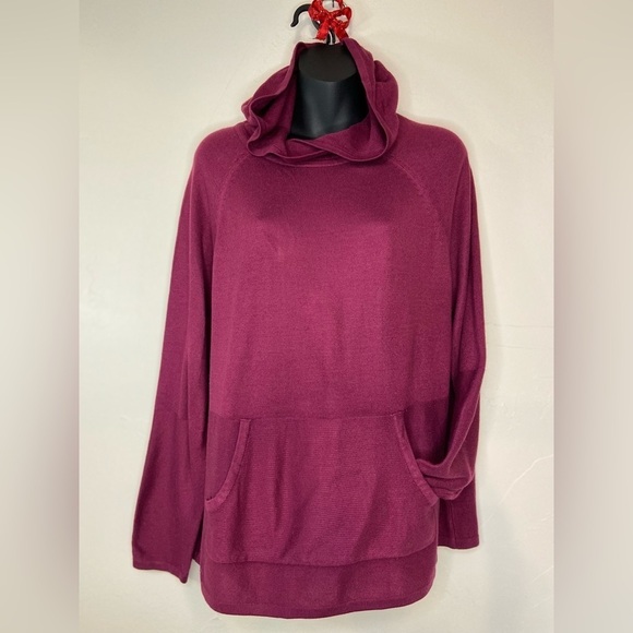 Liz Claiborne~Two-Toned Maroon Tight Knit Sweater w/Hood~Kangaroo Pocket~Size L - Picture 7 of 7